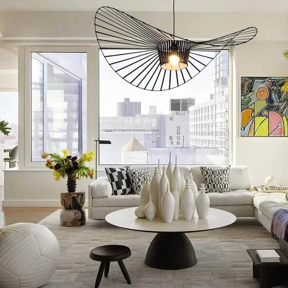 New West Elm XL Modern Black Woven Boho Hanging Chandelier Light Fixture Pendant - Picture 5 of 6